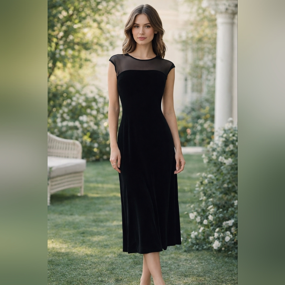 Vintage Stretch Velvet Dress Midi Whimsigoth Sheer Back size Medium